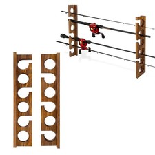 Pine Wood Fishing Rod Rack, Holds Up to 6 Rods, Wall Mounted Fishing Pole Rac...