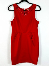 Love Point Sleeveless Bodycon Dress Women's L Red Embellished Zip
