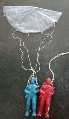 2  plastic 1960s Paratroopers. 3'' Tall. One With Parachute, One Without. 