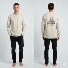 Katin Surf Long Sleeve T-Shirt XL Organic Cotton Beige Graphic SunWave Back Tee