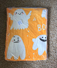Halloween Cartoon Ghost Microfiber Flannel Throw Blanket 50x40 Orange/White NWT