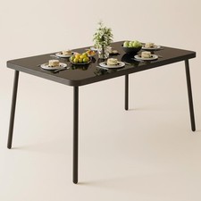 59in Outdoor Patio Dining Table Metal Frame Tempered Glass Top for 4-6 People