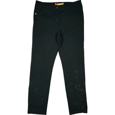 BIBA 38 L30 Comfort Hose Schwarz Damen Stretch Stoff Stickerei Straßsteine W30 M - Bild 1 von 4