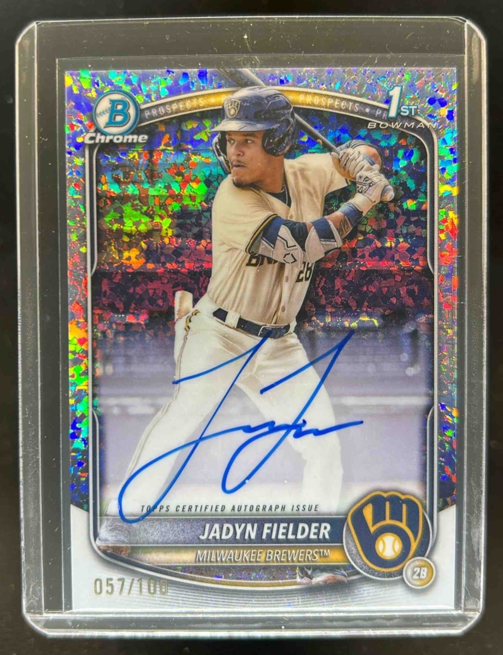 2025 Bowman Jadyn Fielder Chrome Auto Mini-Diamond Refractor 1st #/100 Brewers