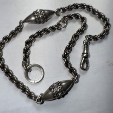 pocket watch chain Sterling Silver albertina 100 Years Old Antique 14.5” 15.2 Gr