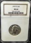 1953-D 25C Silver Washington Quarter - NGC MS66