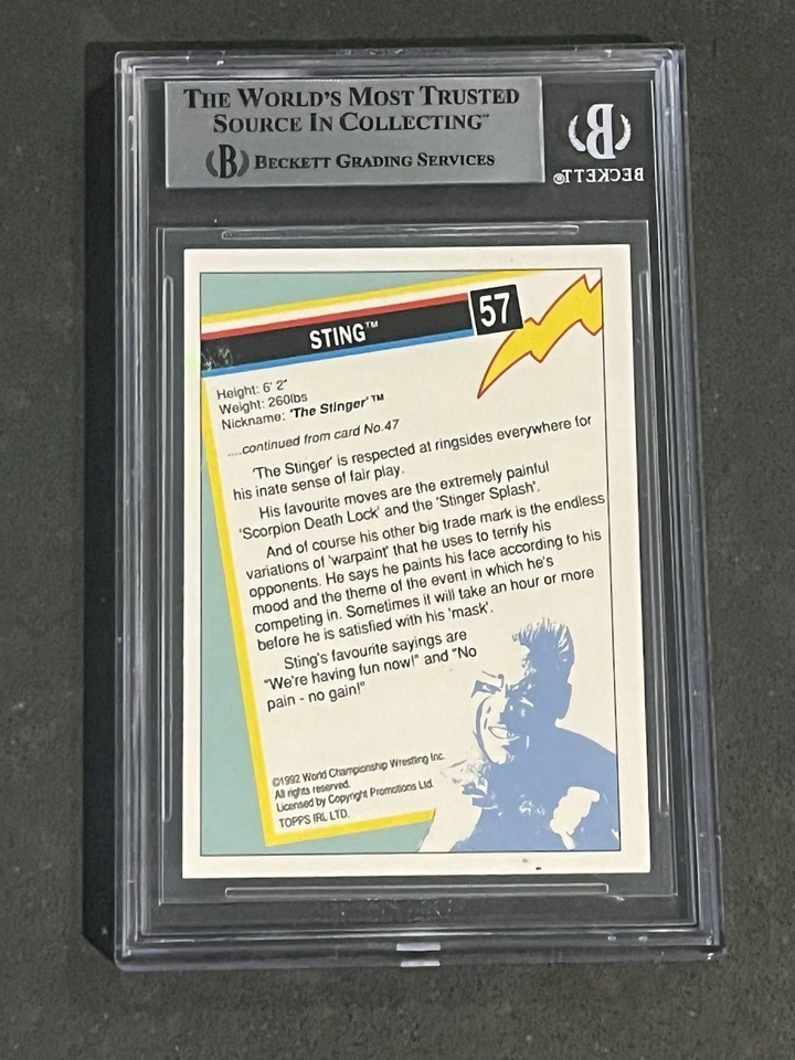 STING 1992 TOPPS UK WCW SIGNED AUTOGRAPHED CARD BECKETT BAS AUTHENTIC - Image 2 of 2