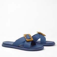 NEW OluKai La'i Slide Sandals Shoes Lagoon Blue Tortoise Buckle Sz 7