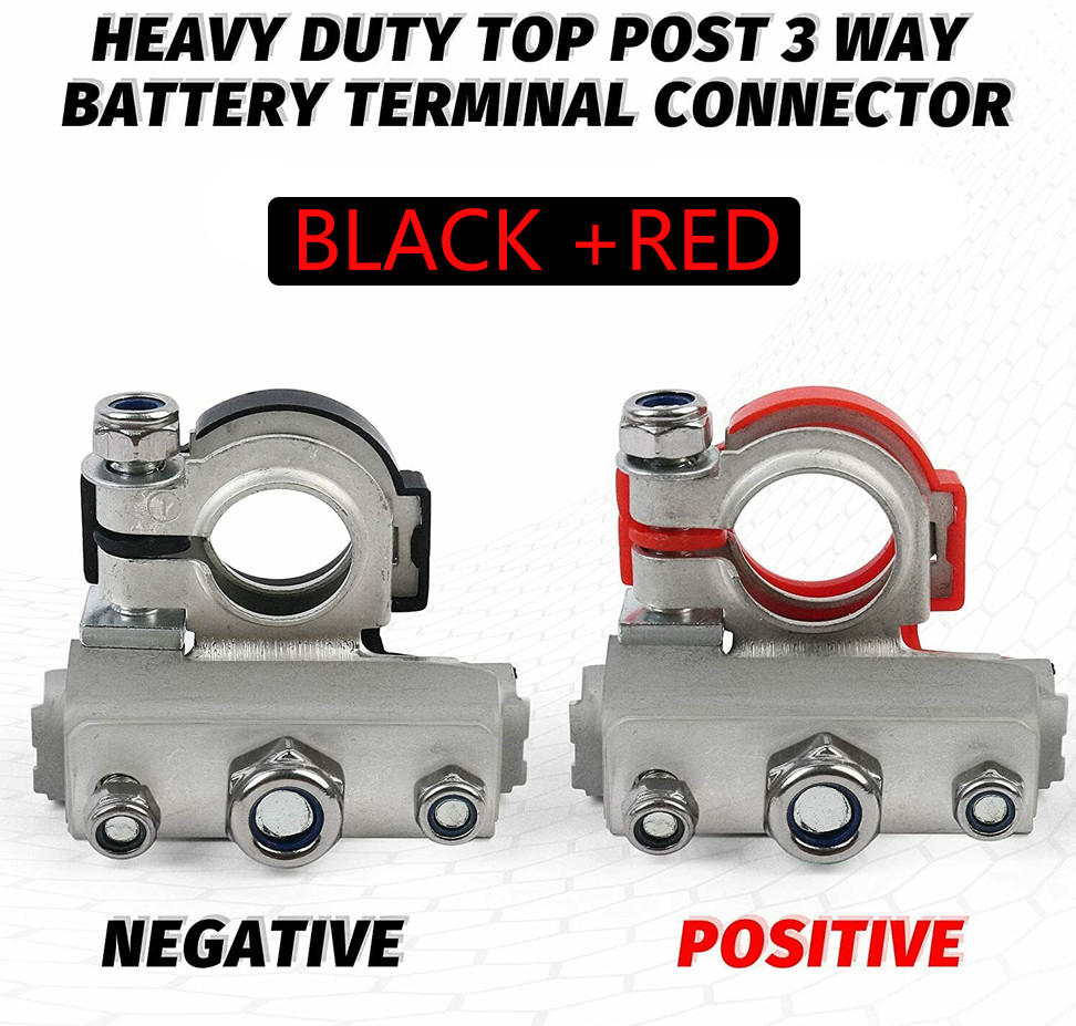 2Pcs Auto Battery Terminal Quick Connector Cables Clamps 3 Way Positive Negative