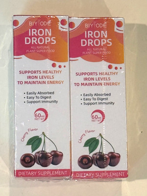 2x BIYODE Iron Drops All Natural Plant Dietary Supplement CHERRY 60ml SEALED NEW