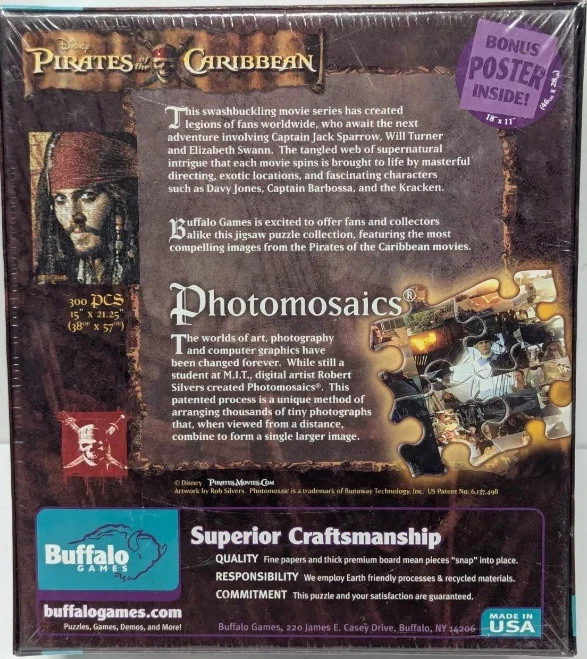 Piratas del Caribe 300 piezas Puzzle Buffalo Games Jack Sparrow Photomosaic NUEVO Foto 2 de 4
