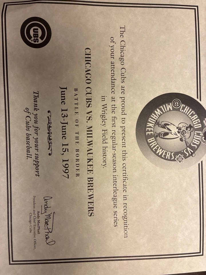 1997 Chicago Cubs Interleague Lot Cubs vs Brewers Battle of the Border Programs - Image 4 of 4