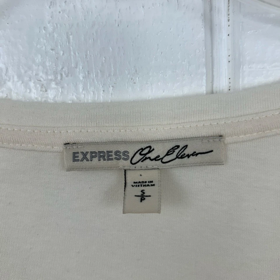 Express Women Rainbow Slouchy Long Sleeve T-shirt Top Cream Retro Preppy Small - Image 3 of 4