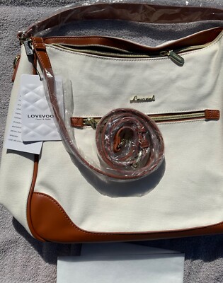 NWT LOVEVOOK Purse Handbag Lightweight Hobo Crossbody White-Brown Dust Cover