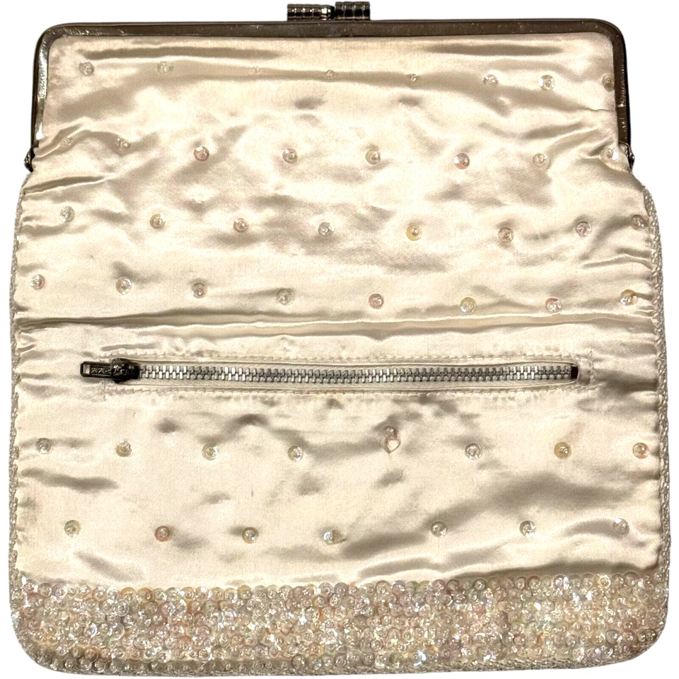 Винтажный очень редкий складной бумажник с блестками с двойными сумками 10 дюймов x 4 дюйма x 8 дюймов - Изображение 3 из 4