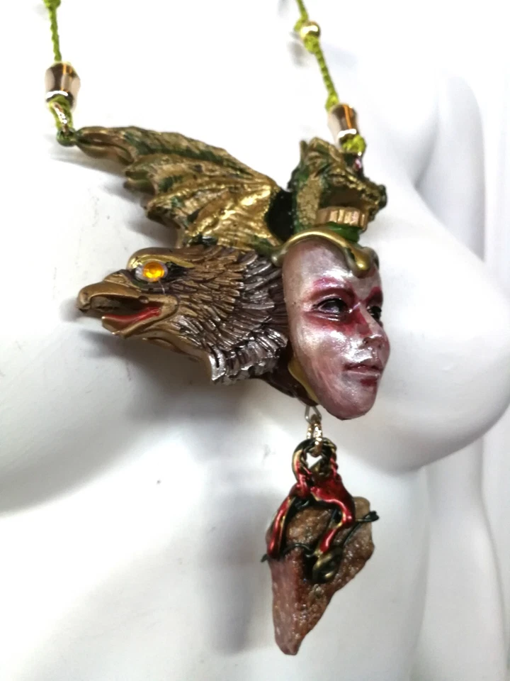 Collar Amuleto Diablo Colgante Satanista Talismán Gótico Demonio Bune Águila Dragón Foto 3 de 4