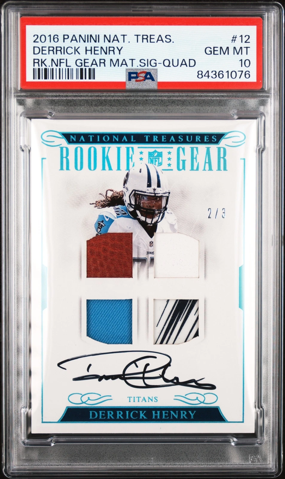 Derrick Henry Panini National Treasures Rookie NFL Gear Materials Signatures #12 Quad