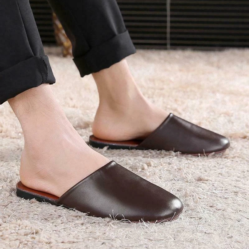 Mens Luxury Flats Shoes Cow Leather Closed Toes Slippers ql eBay