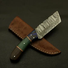 CUSTOM HANDMADE FORGED DAMASCUS STEEL SKINNING HUNTING KNIFE WOOD HANDLE
