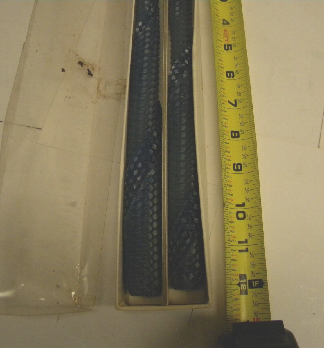 TWO Vintage BLUE Honeycomb Rolled Beeswax Taper Candle 12" Tall UNBURNED