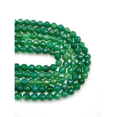Natural Green Chalcedony Beads, 8mm Faceted Green Chalcedony Beads