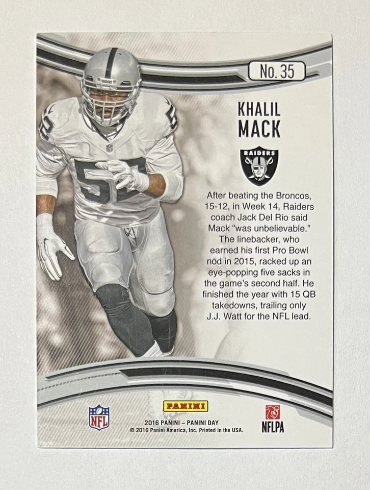 Khalil Mack 2016 Panini Day SP Card #35 - WEDGES -  31/50 - Image 2 of 2