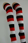 Ladies Womens Striped Black Red White Over Knee sock socks happy feet Festival