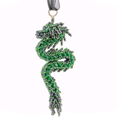 Kettenanhänger  Grün Grau Drache Handmade Unikat Schmuck Miyuki Anhänger Amulett