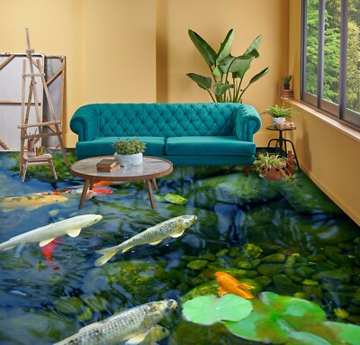 3D Goldfish Pond PKE2252 Floor WallPaper Murals Wallpaper Mural Print Bea
