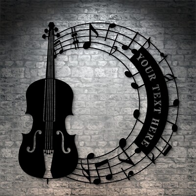 Personalized Cello And Notes Name Metal Sign. Custom Cello Wall Decor Name Gift.