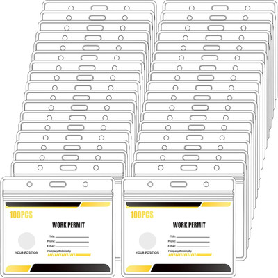 100Pcs Clear Horizontal Name Badge, Plastic Horizontal Name Tags ID Card Holders