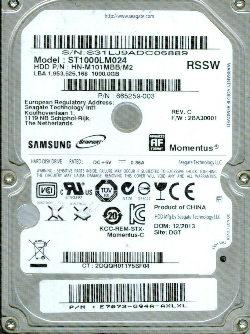 ST1000LM024, HN-M101MBB/M2, 2BA30001, SAMSUNG SATA 1TB | eBay