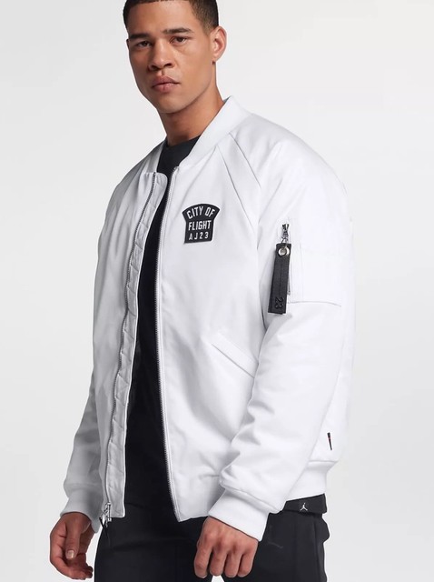 Small Men's Nike Jordan City of Flight Ma-1 Bomber Jacket White 911313