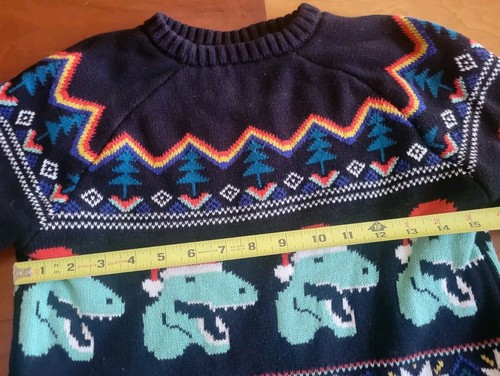Hanna Anderson Christmas Sweater Boy's Size 140cm Us 10 Dinosaurs Cars Cotton - Picture 5 of 6