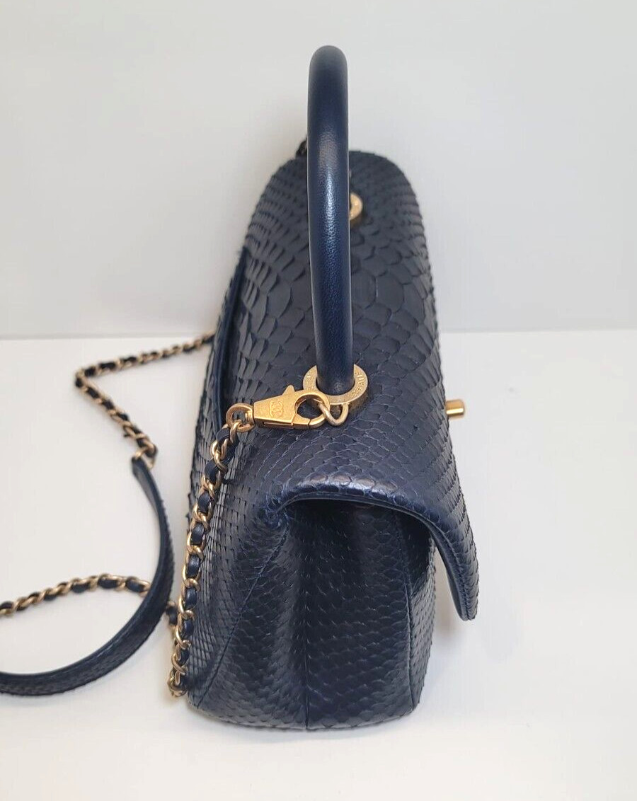 Chanel Python Mini Coco Handle Flap Bag Navy Blue… - image 4