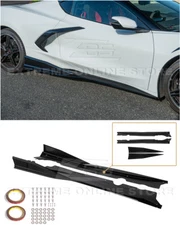 For 20-Up Corvette C8 | 3VM Style GLOSS BLACK Side Skirts Rocker Panels Pair