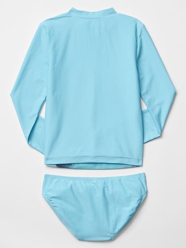 GAP GIRL COASTAL BLUE DOLPHIN TWO-PIECE RASHGUARD SWIM SUIT $40 SZ 4-5 XS BNWT - Picture 2 of 3