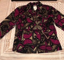Chico's Blazer Open Front Abstract 3/4 Sleeve Pockets Lined Sz 1 Medium