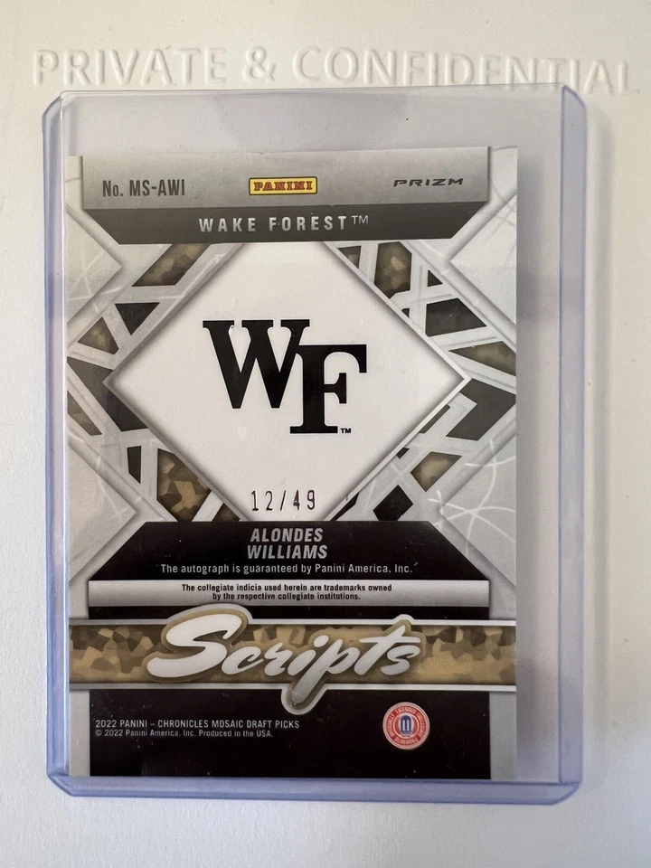 Alondes Williams 2022 Chronicles Draft Mosaic Scripts Rookie Auto Blue Prizm /49 - Image 2 of 2