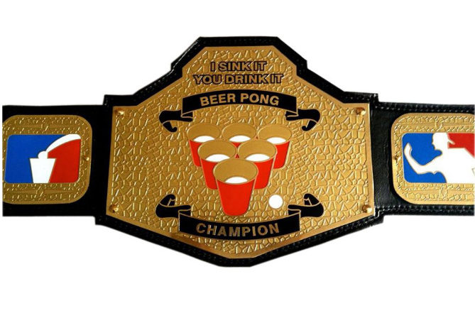 BEER PONG CHAMPIONSHIP BELT BLACK LEATHER STRAP ADULT SIZE