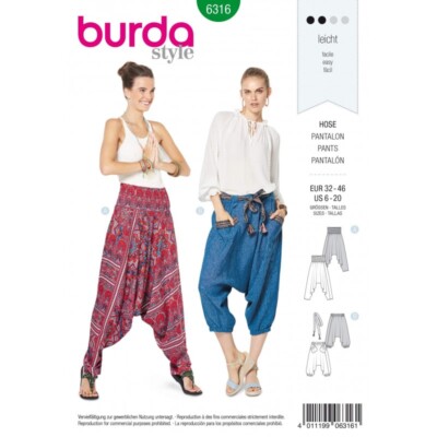 Burda Style Misses' Vacation Haremshose Urlaub Freizeit Schnittmuster 6316
