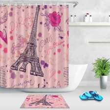 Pink Tower Waterproof Bathroom Polyester Shower Curtain Liner Water Resistant