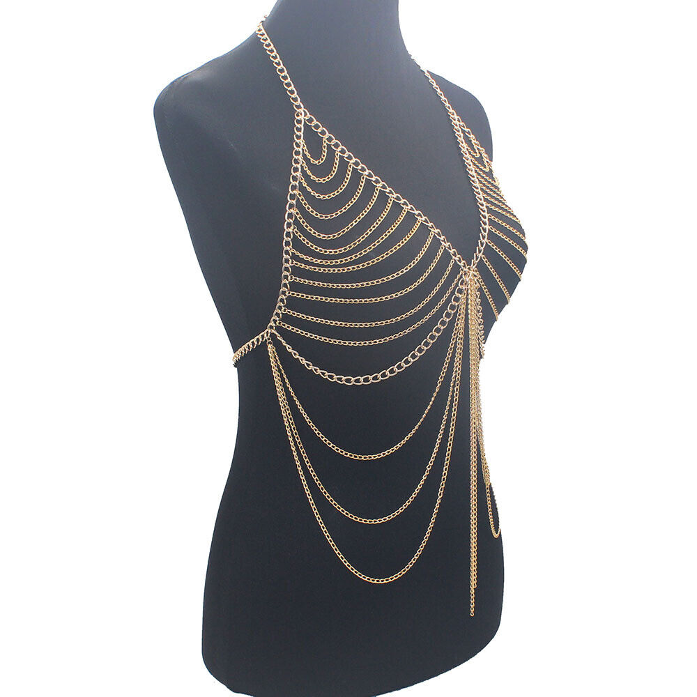 Sexy Harness Necklace Metal Bra Chest Multilayer Body Chain Women Beach  Jewelry