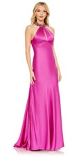 New Mac Duggal 68063 Keyhole High Halter Neck Cutout Back Dress In FUCHSIA Sz 8