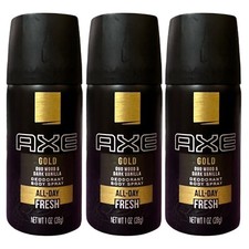 3 Pack Axe Gold Deodorant Body Spray Travel Size 1 oz Oud Wood Dark Vanilla RARE