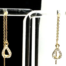 Crystal Teardrop Threader Earrings Gold Plated Pave 1.5" Drop on each side