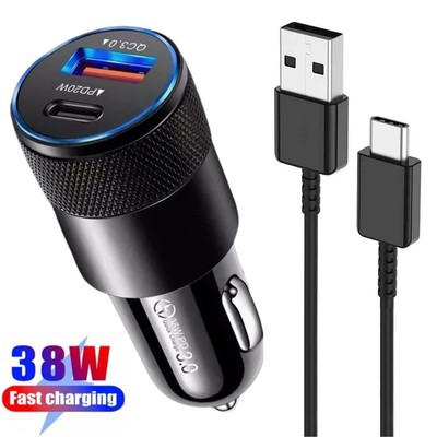 38W Fast Car Charger For Samsung/iPhone 17 16 15 Type C Cable Wall Adapter Block