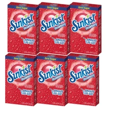 Sunkist STRAWBERRY Singles To Go Drink Mix, Sugar Free 6 Boxes (36 PKTS) 4 Water