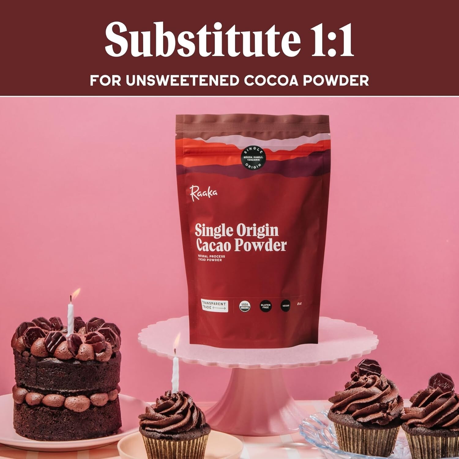 Organic Unsweetened Cacao Powder with Rich Dark Chocolate Flavor NEW