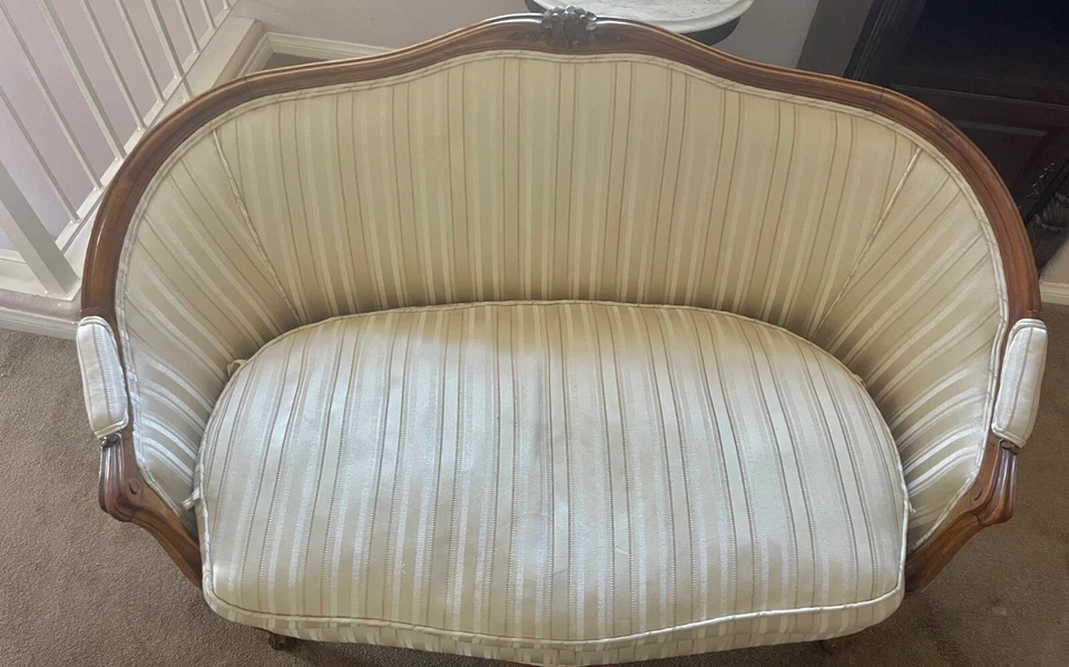Старинный Liberace французский с белой полоской перо любовь сиденье диван Setee - Изображение 2 из 4